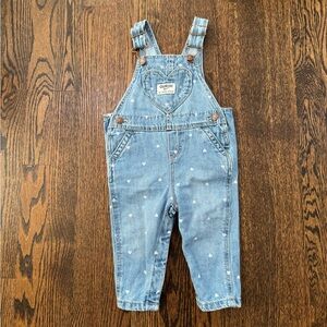 Oshkosh B’gosh Baby Heart-Print Knit Denim Overalls - Blue 9M